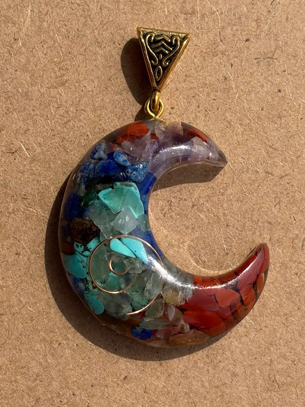 Multicolor Crescent Moon Gemstone Pendant Necklace